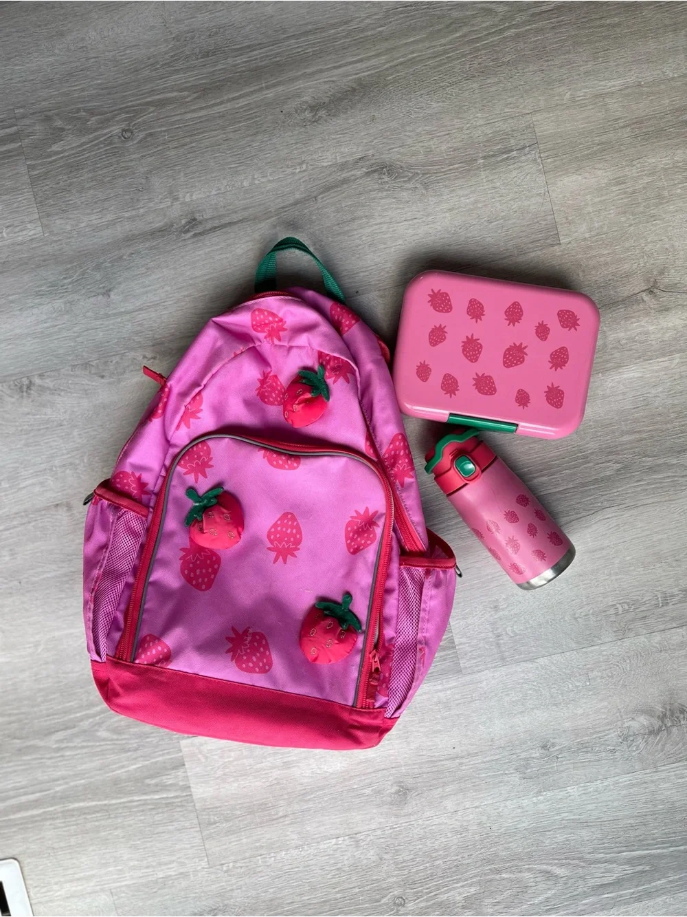 Cat & Jack Pink Strawberry Backpack, Lunchbox & Bottle Set